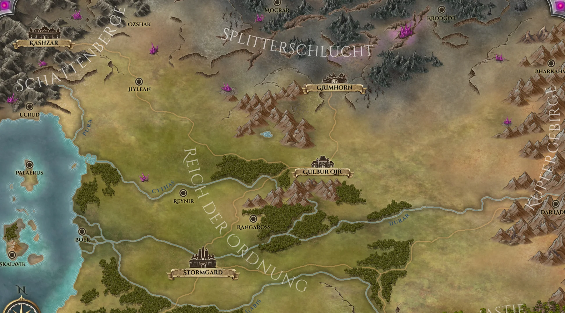 Karte von Uhltra mit dem Reich der Ordnung und der Splitterschlucht